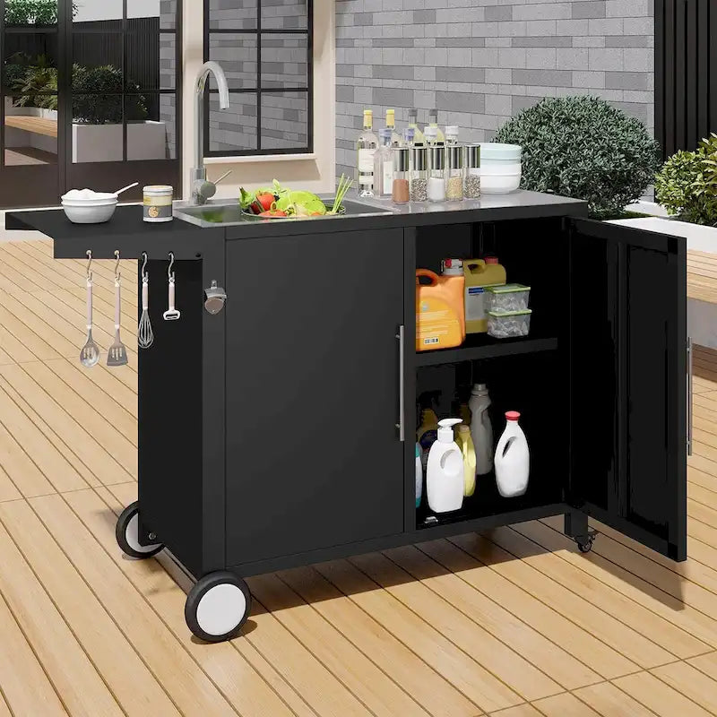 AECOJOY Stainless Steel Outdoor Kitchen Sink with Hose Hookup and Grill Prep Table Island Cabinets 4