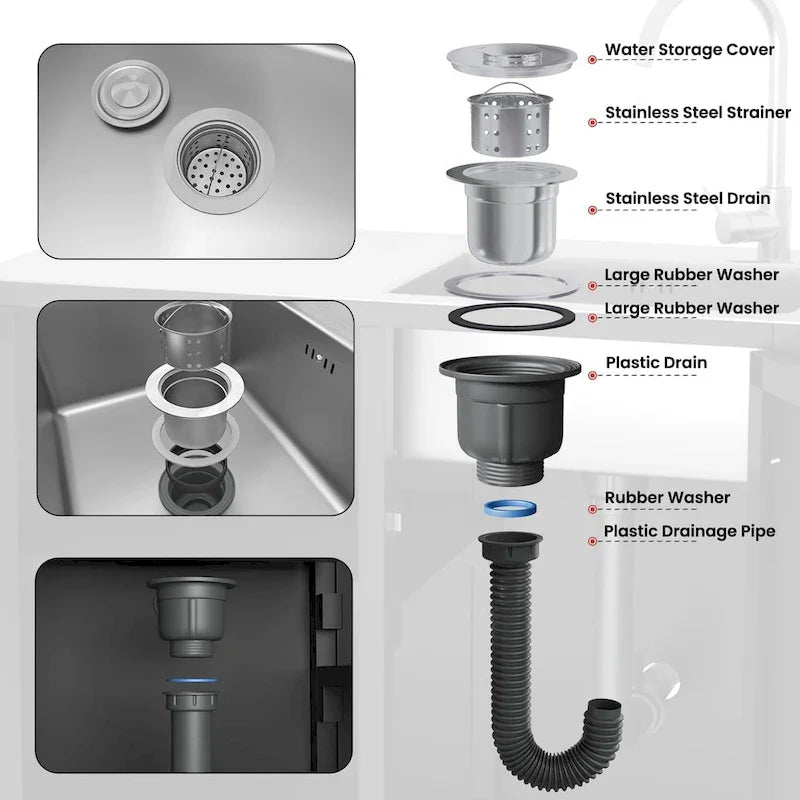 AECOJOY Stainless Steel Outdoor Kitchen Sink with Hose Hookup and Grill Prep Table Island Cabinets 7