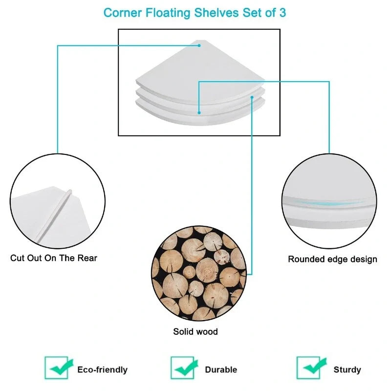 Corner Wall Shelves - Dimensions: 10D x 10W x 0.7H 14