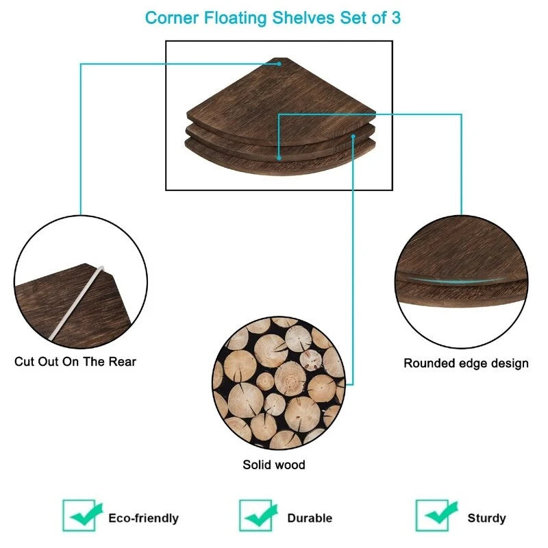 Corner Wall Shelves - Dimensions: 10D x 10W x 0.7H 19