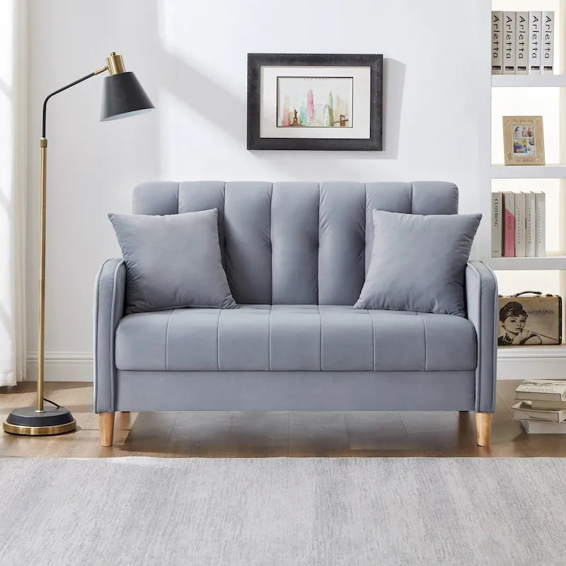 Contemporary Velvet Tufted Loveseat for Small Living Spaces - Beige Upholstered Sofa 37