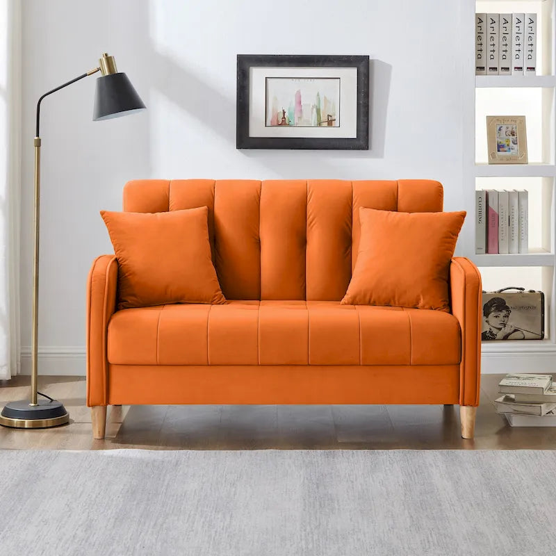 Contemporary Velvet Tufted Loveseat for Small Living Spaces - Beige Upholstered Sofa 39
