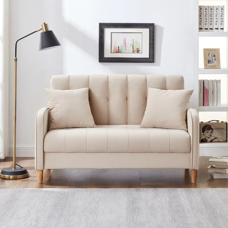 Contemporary Velvet Tufted Loveseat for Small Living Spaces - Beige Upholstered Sofa 40