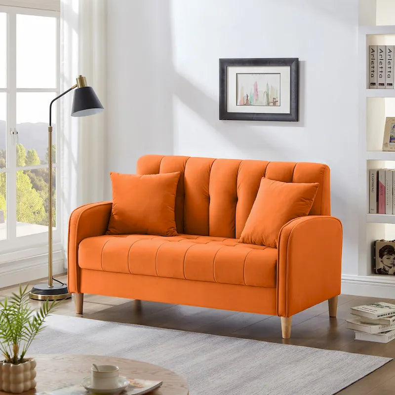 Contemporary Velvet Tufted Loveseat for Small Living Spaces - Beige Upholstered Sofa 4