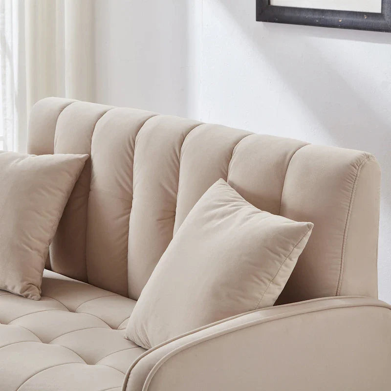 Contemporary Velvet Tufted Loveseat for Small Living Spaces - Beige Upholstered Sofa 7