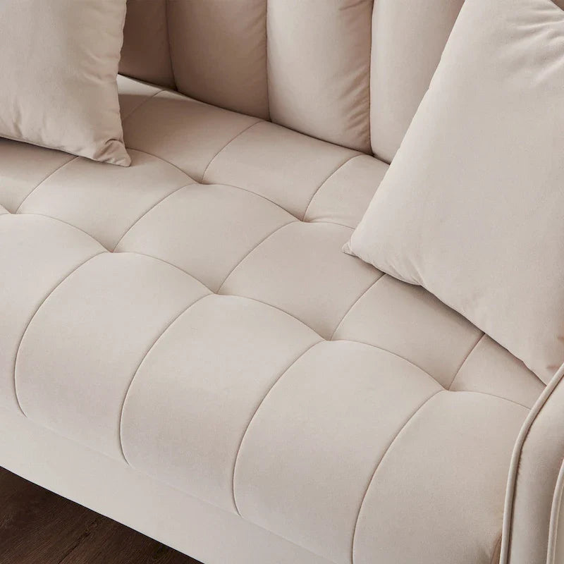 Contemporary Velvet Tufted Loveseat for Small Living Spaces - Beige Upholstered Sofa 8
