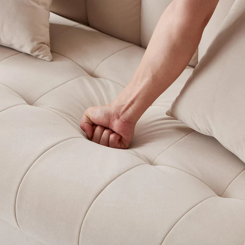 Contemporary Velvet Tufted Loveseat for Small Living Spaces - Beige Upholstered Sofa 9