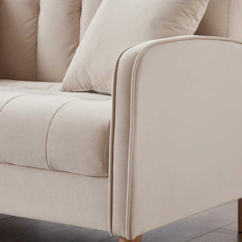Contemporary Velvet Tufted Loveseat for Small Living Spaces - Beige Upholstered Sofa 10
