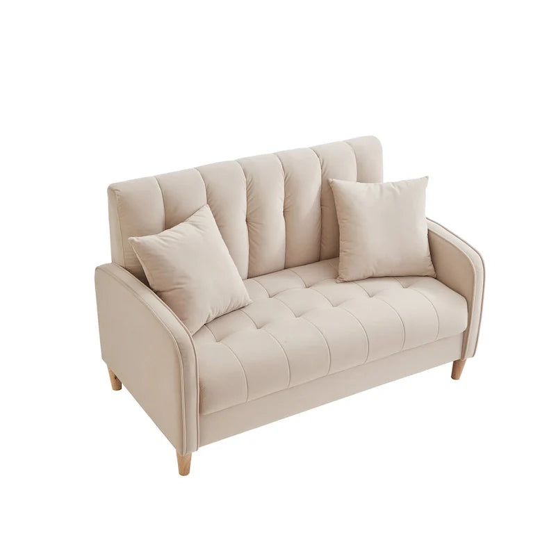 Contemporary Velvet Tufted Loveseat for Small Living Spaces - Beige Upholstered Sofa 12