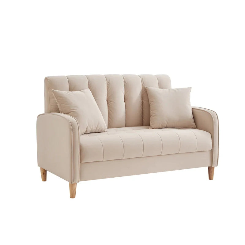 Contemporary Velvet Tufted Loveseat for Small Living Spaces - Beige Upholstered Sofa 13