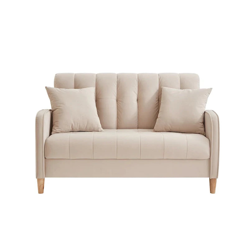 Contemporary Velvet Tufted Loveseat for Small Living Spaces - Beige Upholstered Sofa 14