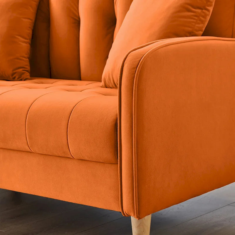 Contemporary Velvet Tufted Loveseat for Small Living Spaces - Beige Upholstered Sofa 18