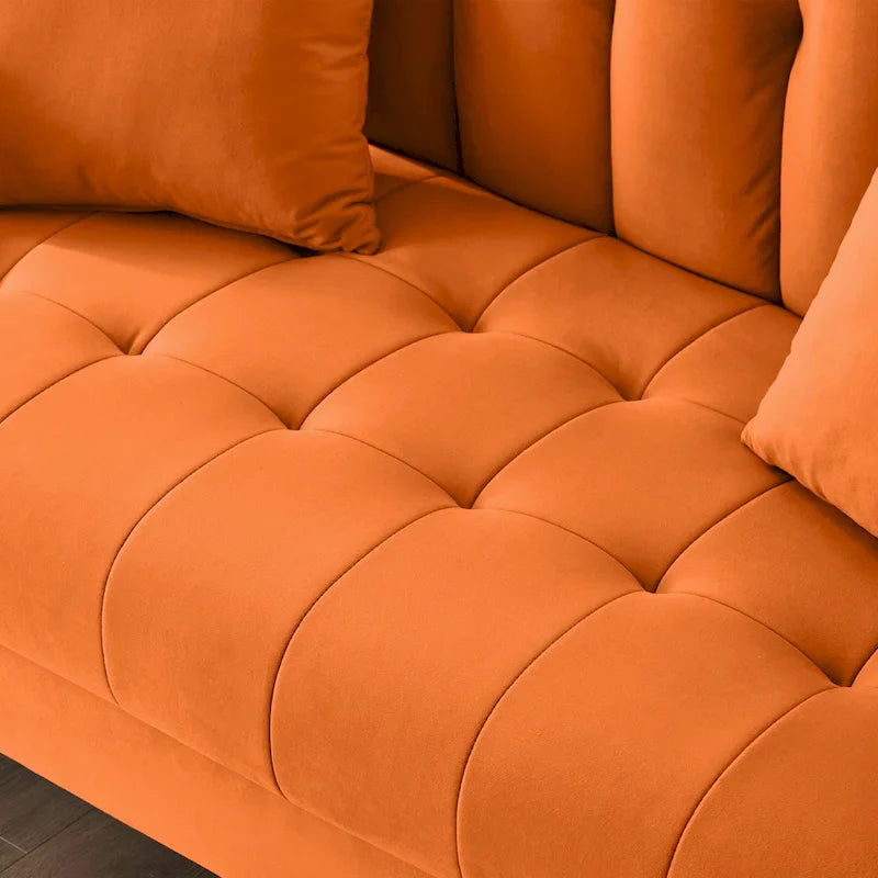 Contemporary Velvet Tufted Loveseat for Small Living Spaces - Beige Upholstered Sofa 20