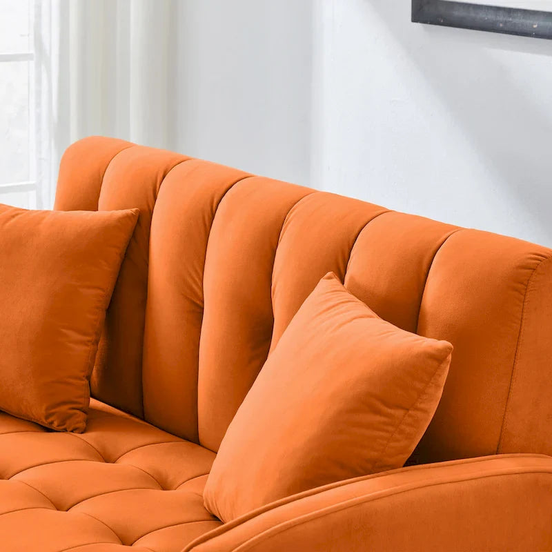 Contemporary Velvet Tufted Loveseat for Small Living Spaces - Beige Upholstered Sofa 21