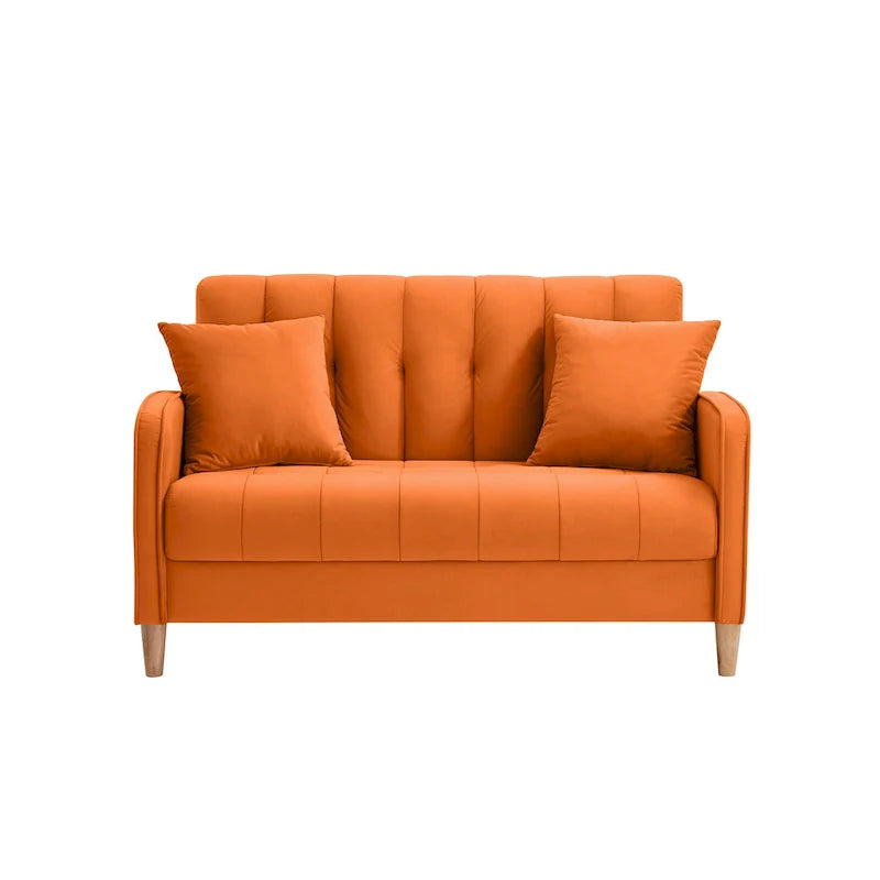 Contemporary Velvet Tufted Loveseat for Small Living Spaces - Beige Upholstered Sofa 23