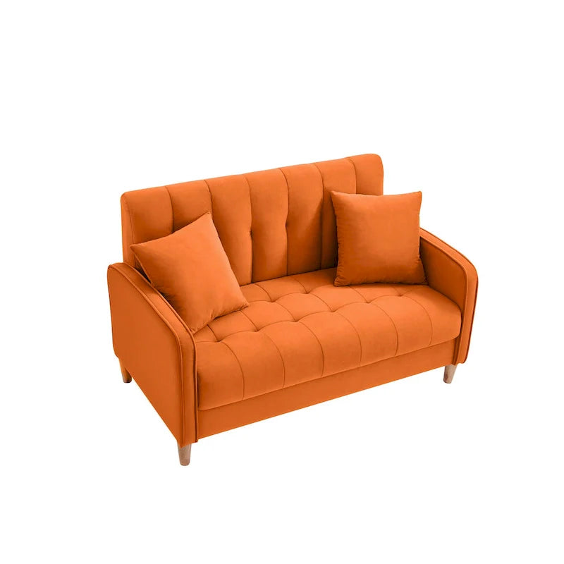 Contemporary Velvet Tufted Loveseat for Small Living Spaces - Beige Upholstered Sofa 25