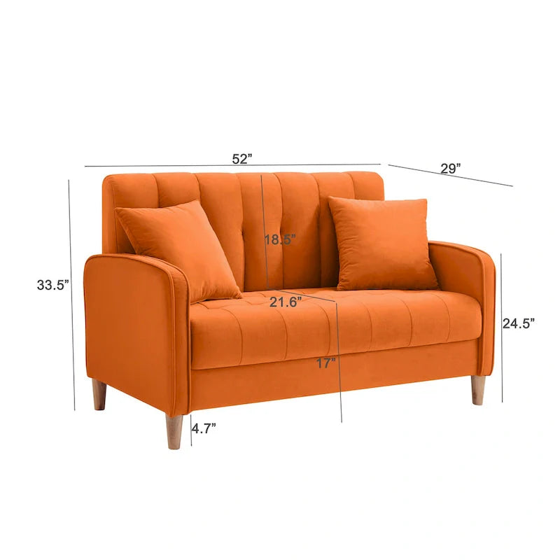 Contemporary Velvet Tufted Loveseat for Small Living Spaces - Beige Upholstered Sofa 26