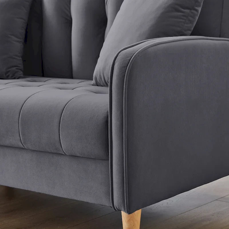 Contemporary Velvet Tufted Loveseat for Small Living Spaces - Beige Upholstered Sofa 30
