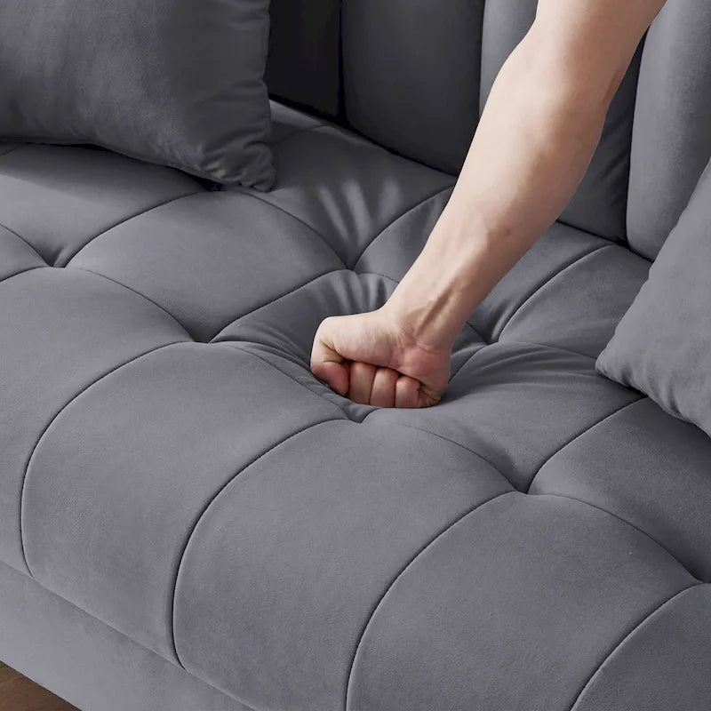 Contemporary Velvet Tufted Loveseat for Small Living Spaces - Beige Upholstered Sofa 31
