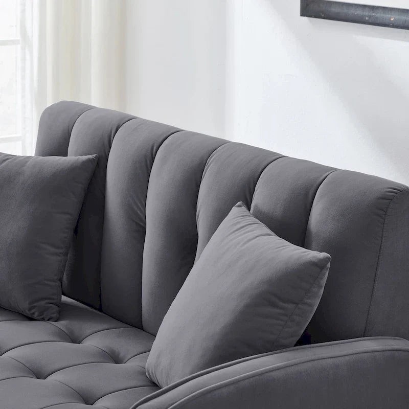 Contemporary Velvet Tufted Loveseat for Small Living Spaces - Beige Upholstered Sofa 32