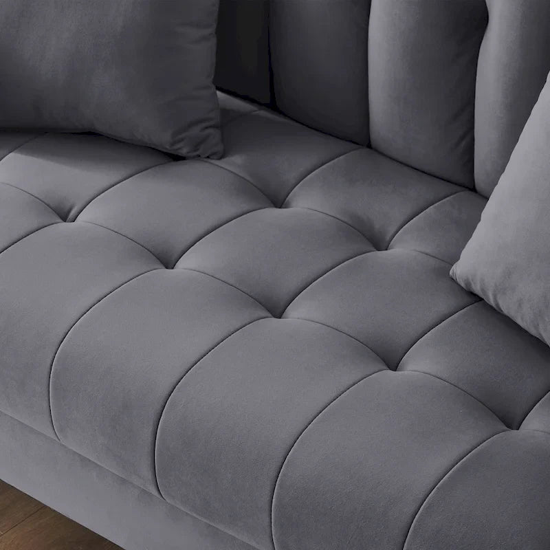 Contemporary Velvet Tufted Loveseat for Small Living Spaces - Beige Upholstered Sofa 33