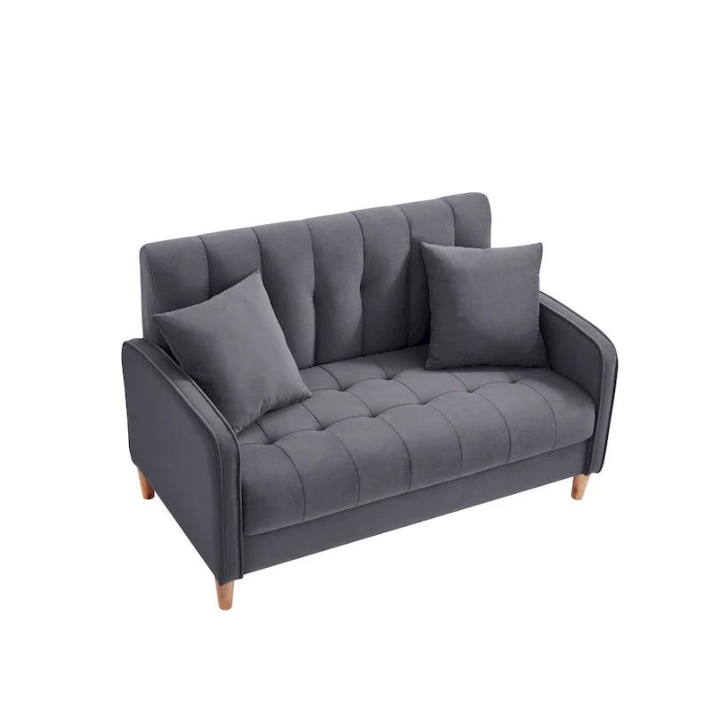 Contemporary Velvet Tufted Loveseat for Small Living Spaces - Beige Upholstered Sofa 34
