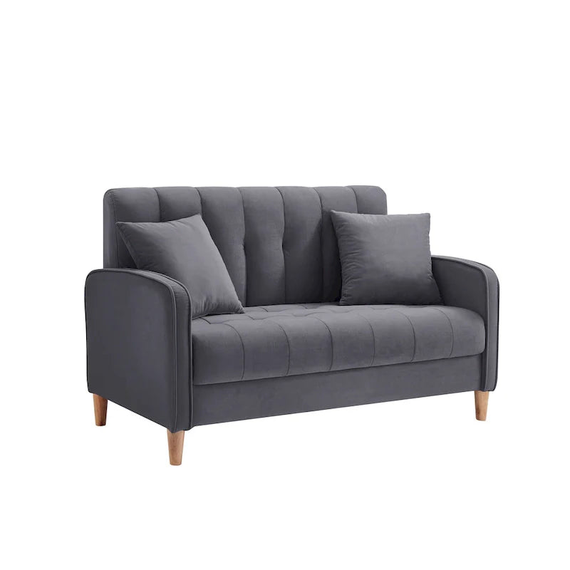 Contemporary Velvet Tufted Loveseat for Small Living Spaces - Beige Upholstered Sofa 35