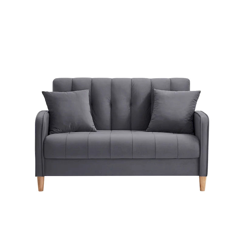 Contemporary Velvet Tufted Loveseat for Small Living Spaces - Beige Upholstered Sofa 36