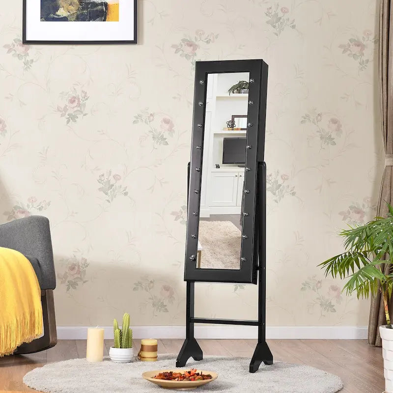 Costway Black Mirrored Jewelry Cabinet Organizer with 18 LED Lights 1