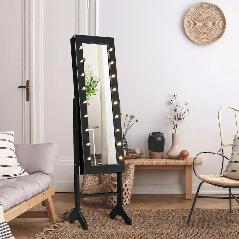 Costway Black Mirrored Jewelry Cabinet Organizer with 18 LED Lights 2
