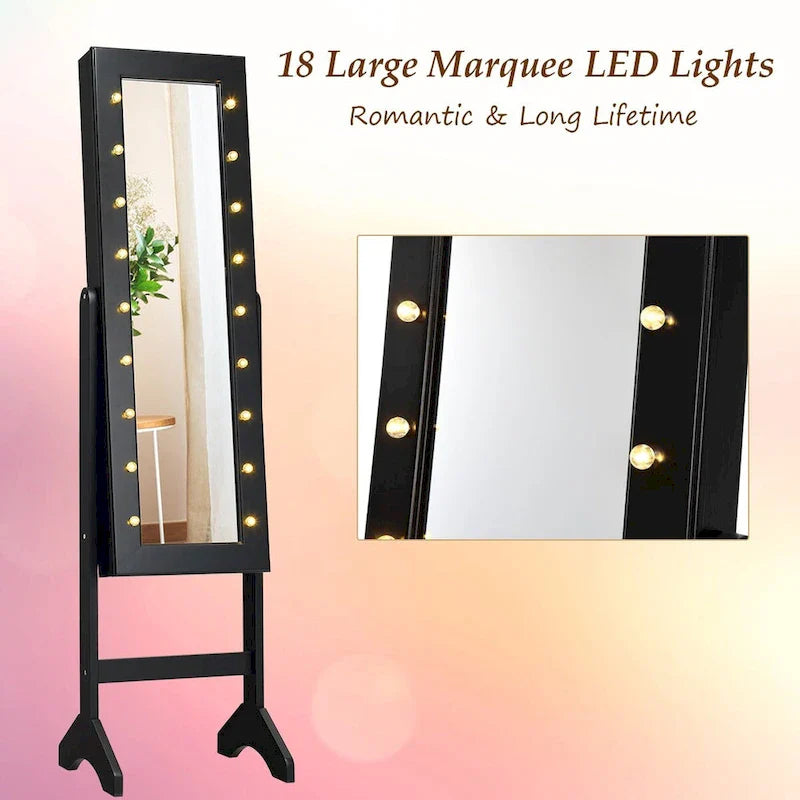 Costway Black Mirrored Jewelry Cabinet Organizer with 18 LED Lights 3