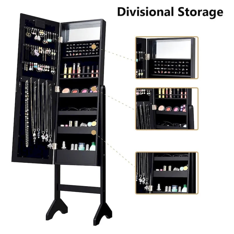 Costway Black Mirrored Jewelry Cabinet Organizer with 18 LED Lights 5
