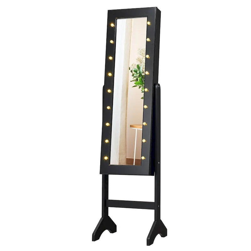 Costway Black Mirrored Jewelry Cabinet Organizer with 18 LED Lights 7