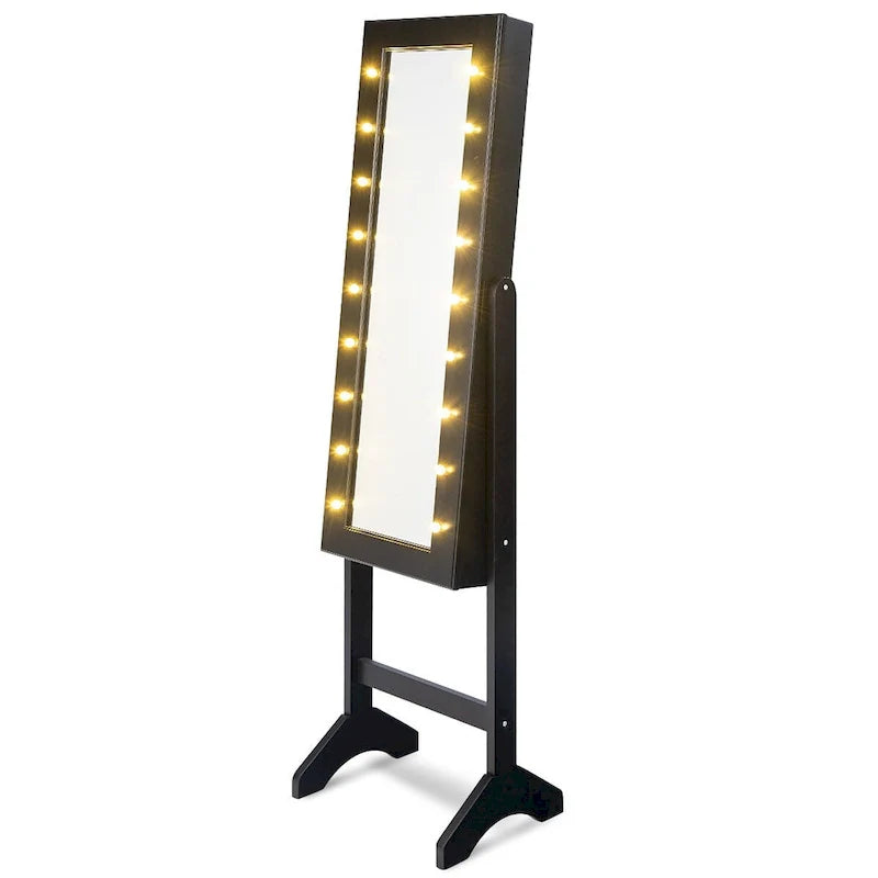Costway Black Mirrored Jewelry Cabinet Organizer with 18 LED Lights 8