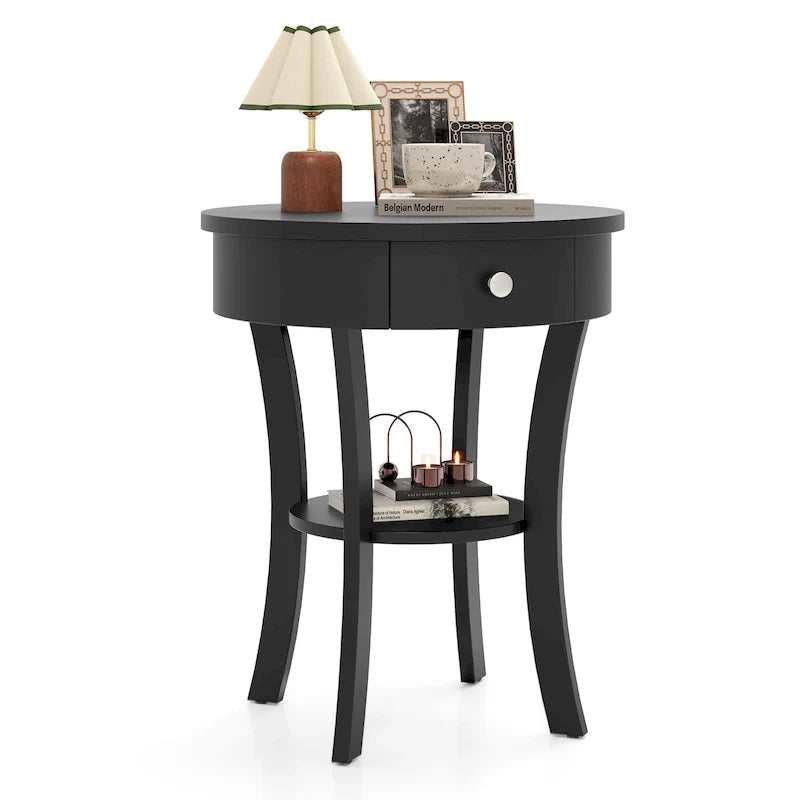 Costway Round 2-Tier Side Table - Versatile Nightstand for Bedroom and Living Room 34