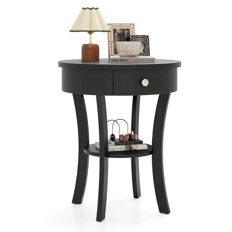 Costway Round 2-Tier Side Table - Versatile Nightstand for Bedroom and Living Room 1