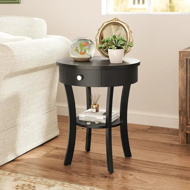 Costway Round 2-Tier Side Table - Versatile Nightstand for Bedroom and Living Room 3