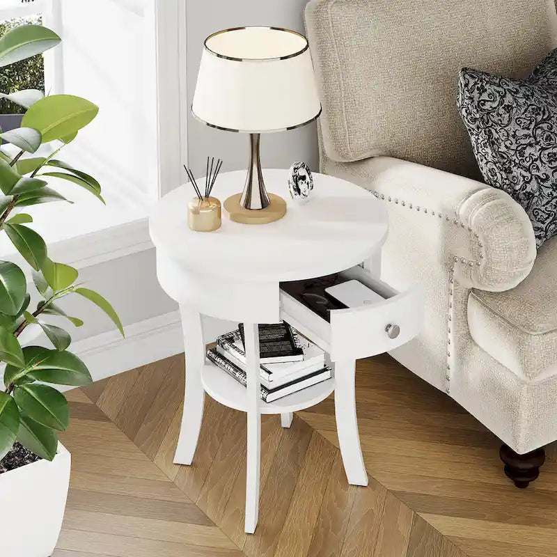 Costway Round 2-Tier Side Table - Versatile Nightstand for Bedroom and Living Room 4