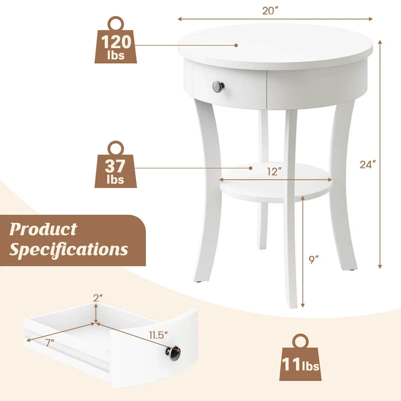 Costway Round 2-Tier Side Table - Versatile Nightstand for Bedroom and Living Room 5