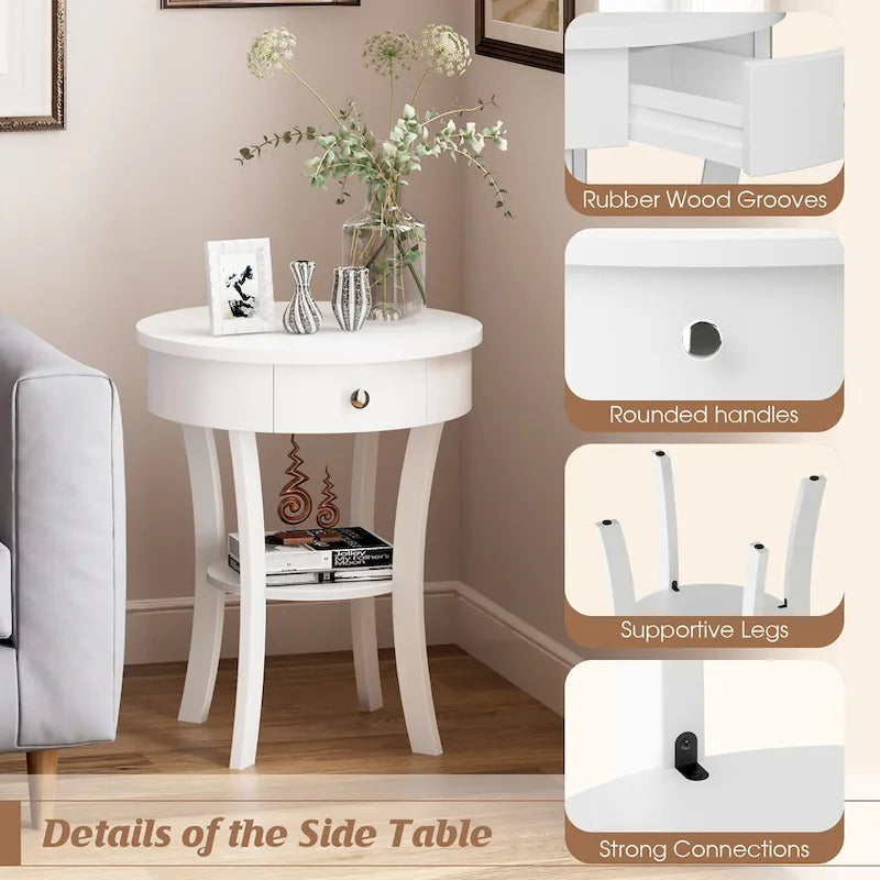 Costway Round 2-Tier Side Table - Versatile Nightstand for Bedroom and Living Room 6