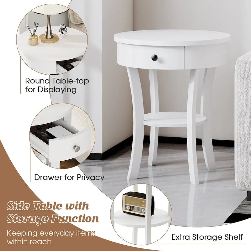 Costway Round 2-Tier Side Table - Versatile Nightstand for Bedroom and Living Room 7