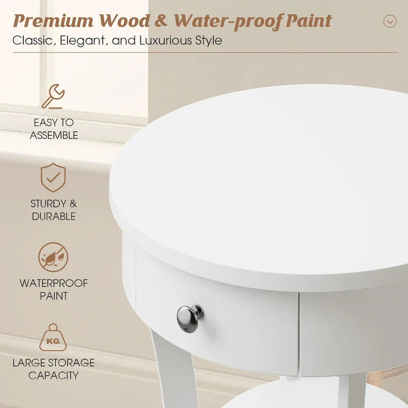 Costway Round 2-Tier Side Table - Versatile Nightstand for Bedroom and Living Room 8