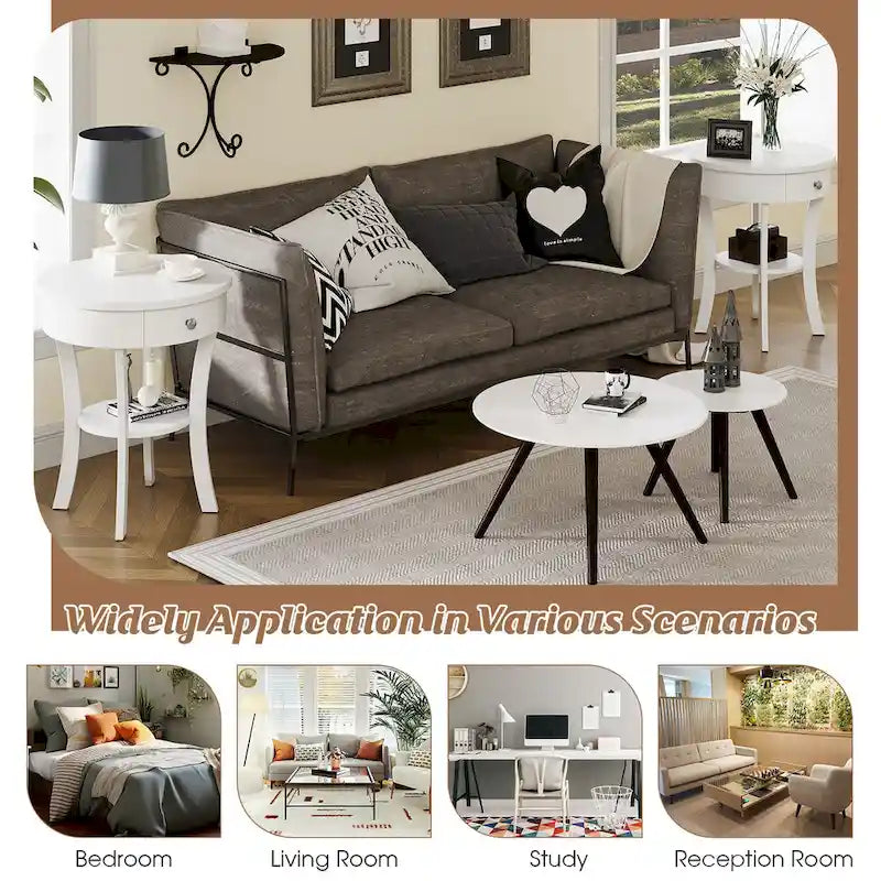 Costway Round 2-Tier Side Table - Versatile Nightstand for Bedroom and Living Room 9