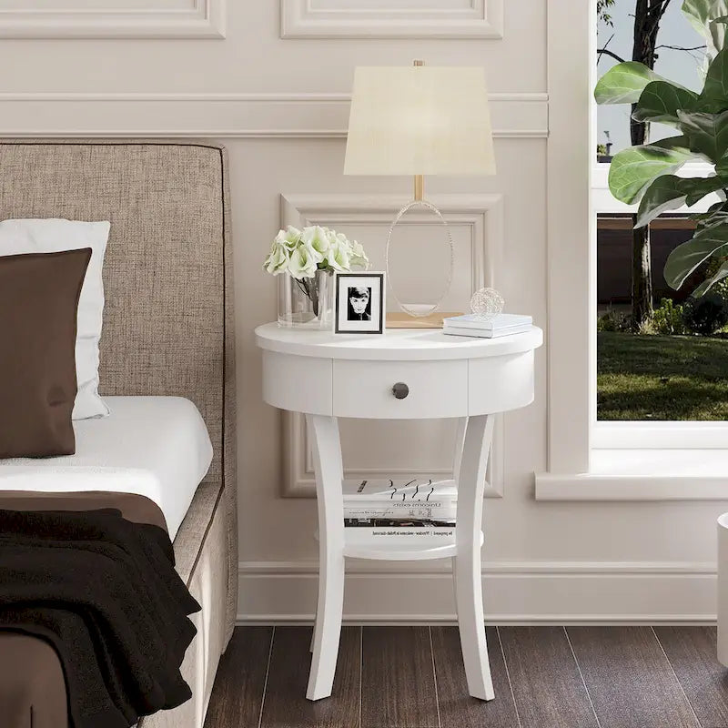 Costway Round 2-Tier Side Table - Versatile Nightstand for Bedroom and Living Room 10