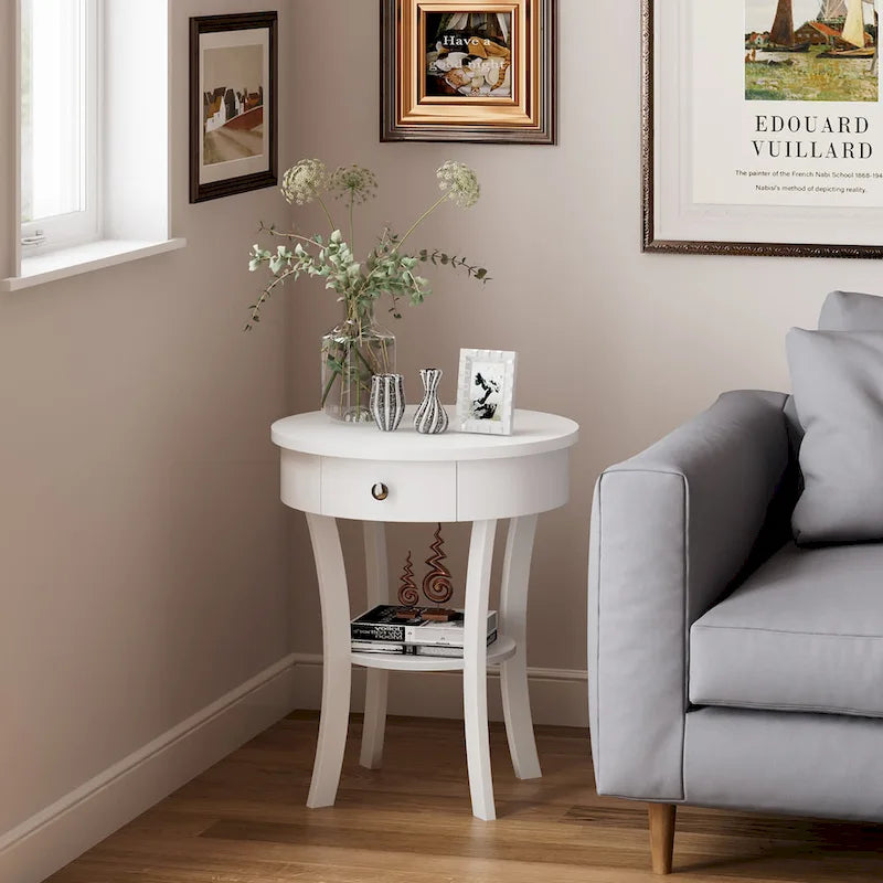 Costway Round 2-Tier Side Table - Versatile Nightstand for Bedroom and Living Room 11