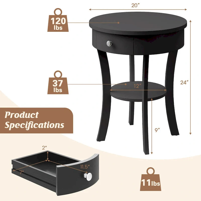 Costway Round 2-Tier Side Table - Versatile Nightstand for Bedroom and Living Room 14