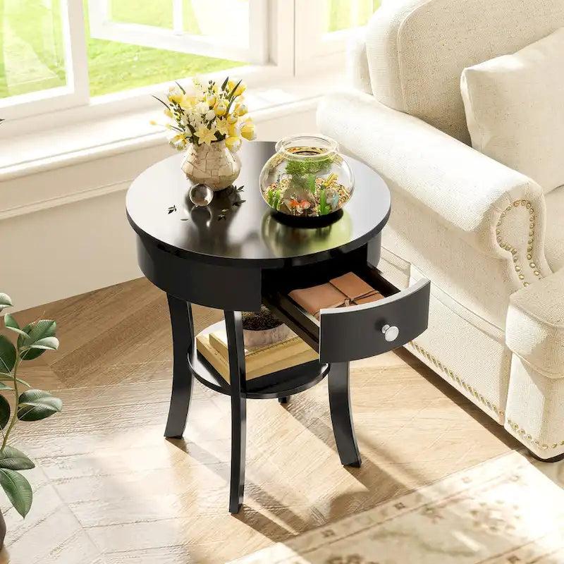 Costway Round 2-Tier Side Table - Versatile Nightstand for Bedroom and Living Room 15