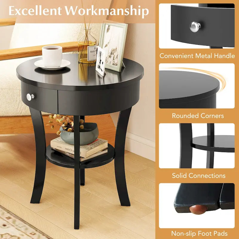 Costway Round 2-Tier Side Table - Versatile Nightstand for Bedroom and Living Room 16