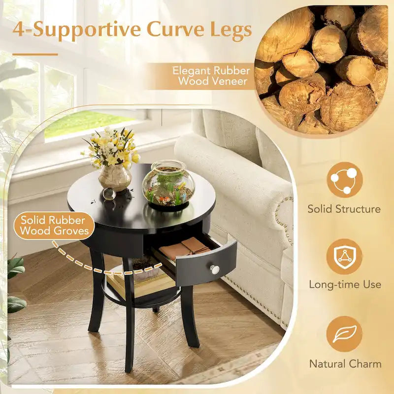 Costway Round 2-Tier Side Table - Versatile Nightstand for Bedroom and Living Room 17