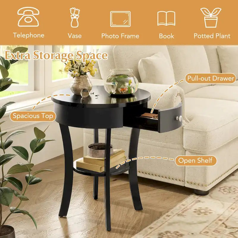 Costway Round 2-Tier Side Table - Versatile Nightstand for Bedroom and Living Room 18